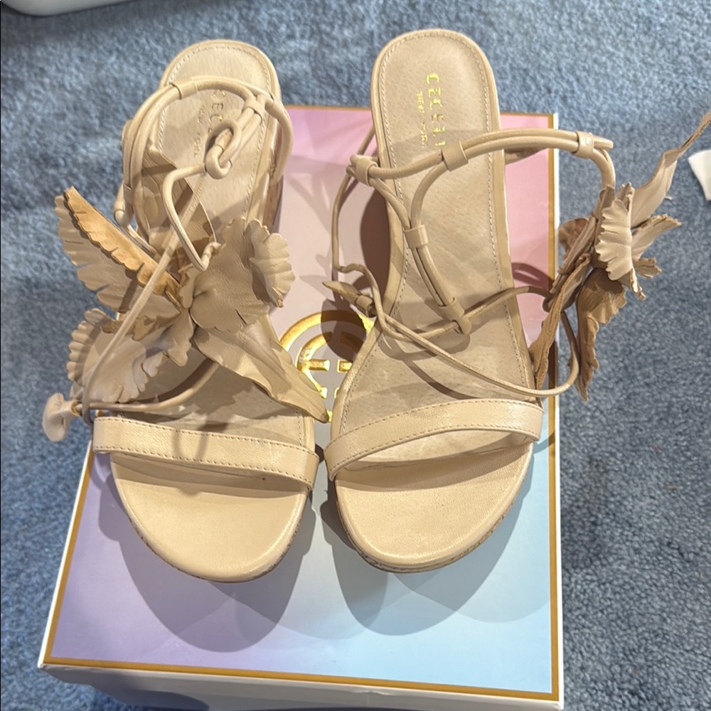 Cecelia New York Cream Sandals with Strappy Design